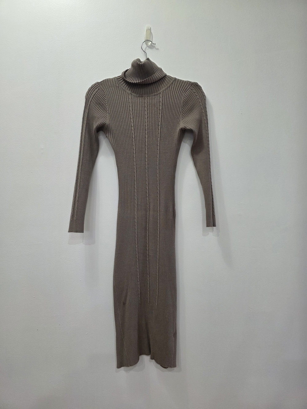 Ribbed Turtleneck Midi Dress - Taupe